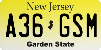 NJ license plate A36GSM