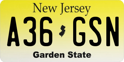 NJ license plate A36GSN