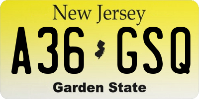 NJ license plate A36GSQ