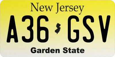 NJ license plate A36GSV
