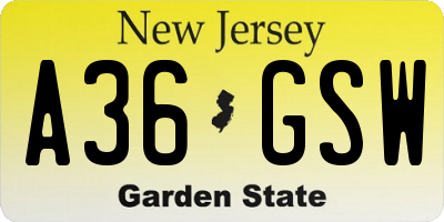 NJ license plate A36GSW