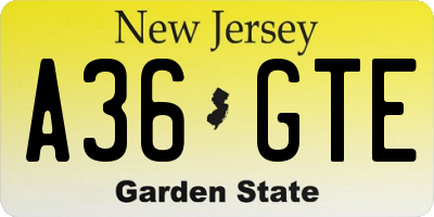 NJ license plate A36GTE