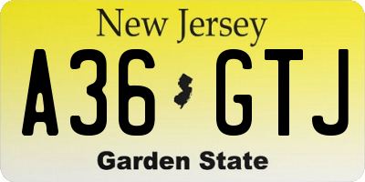 NJ license plate A36GTJ