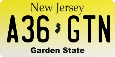 NJ license plate A36GTN