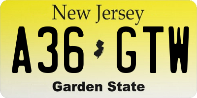 NJ license plate A36GTW