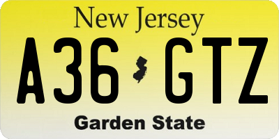 NJ license plate A36GTZ