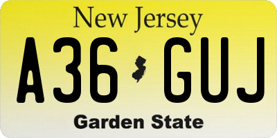 NJ license plate A36GUJ