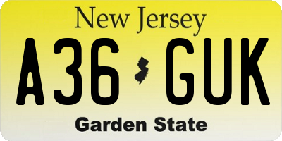 NJ license plate A36GUK