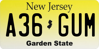 NJ license plate A36GUM