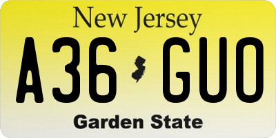 NJ license plate A36GUO