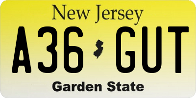NJ license plate A36GUT