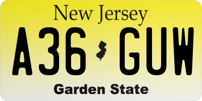 NJ license plate A36GUW