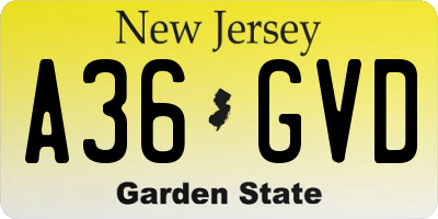 NJ license plate A36GVD
