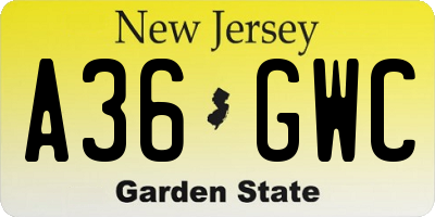 NJ license plate A36GWC