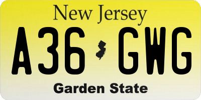 NJ license plate A36GWG