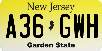 NJ license plate A36GWH