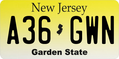 NJ license plate A36GWN