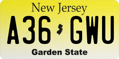 NJ license plate A36GWU