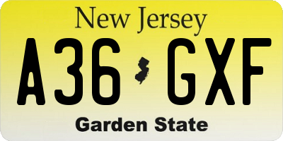 NJ license plate A36GXF