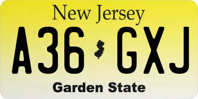NJ license plate A36GXJ