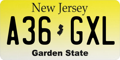 NJ license plate A36GXL