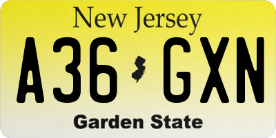 NJ license plate A36GXN
