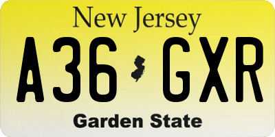 NJ license plate A36GXR