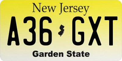 NJ license plate A36GXT