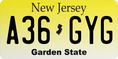 NJ license plate A36GYG
