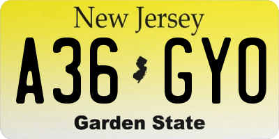 NJ license plate A36GYO