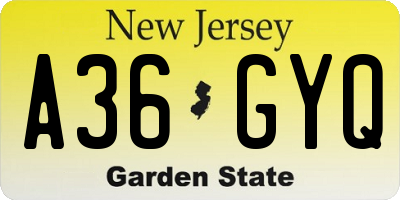 NJ license plate A36GYQ