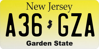NJ license plate A36GZA