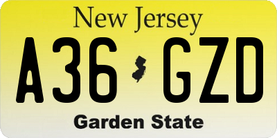 NJ license plate A36GZD