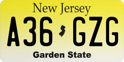 NJ license plate A36GZG