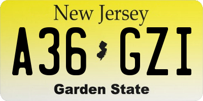 NJ license plate A36GZI