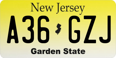 NJ license plate A36GZJ