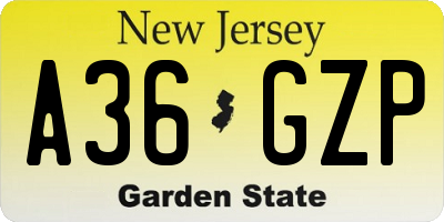 NJ license plate A36GZP