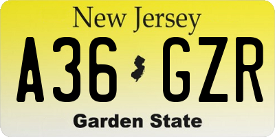 NJ license plate A36GZR