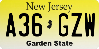 NJ license plate A36GZW