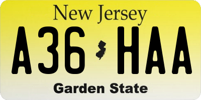 NJ license plate A36HAA
