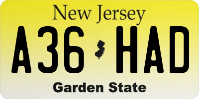NJ license plate A36HAD