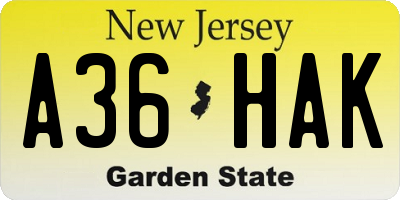 NJ license plate A36HAK