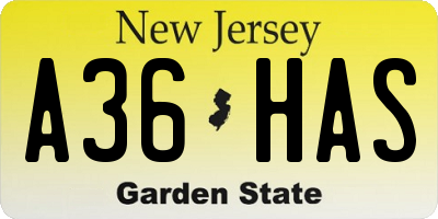 NJ license plate A36HAS