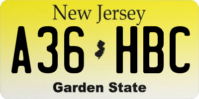 NJ license plate A36HBC