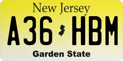NJ license plate A36HBM