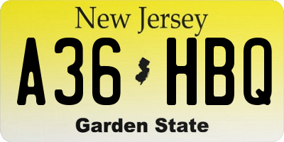 NJ license plate A36HBQ