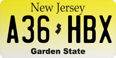 NJ license plate A36HBX