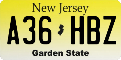 NJ license plate A36HBZ