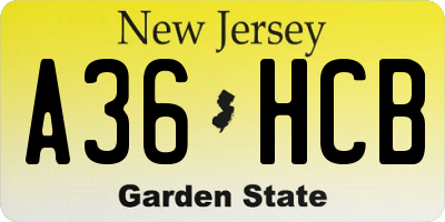 NJ license plate A36HCB