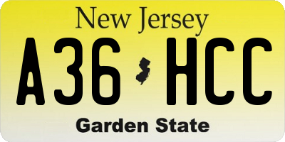 NJ license plate A36HCC